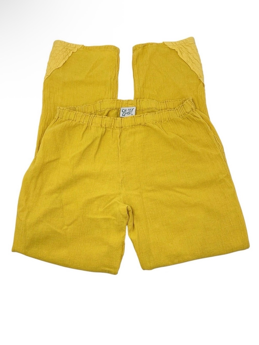 Oh my Gauze! Golden Yellow Patch Pants Sz 1 (S/M) Tapered Leg Cotton Lagenlook